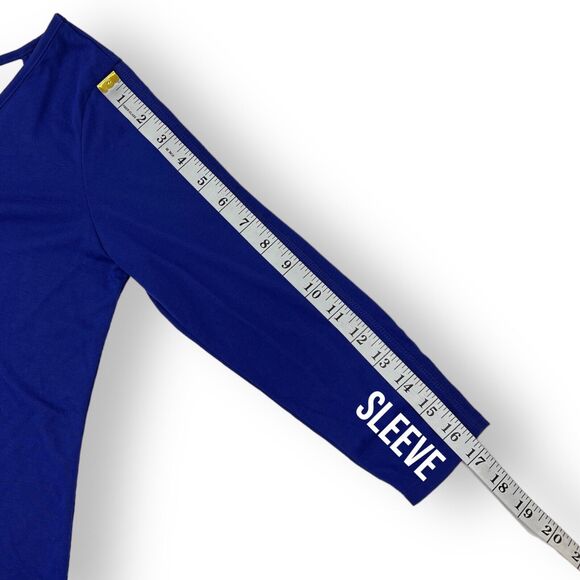 soho New York & Co Jeans WOMENS SMALL Blue 3/4 Sleeve Covered Strap-Back Top NEW - Picture 10 of 16